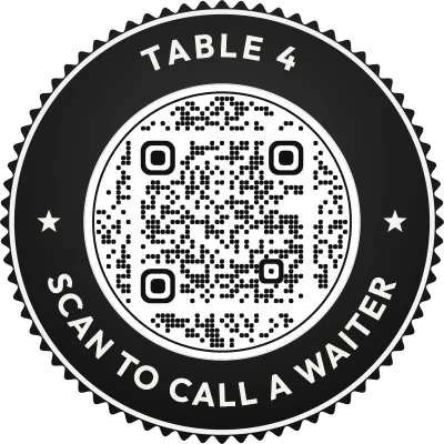 Un sceau à l'encre avec « Table 4 » au-dessus du code et « Scannez pour appeler un serveur » en dessous